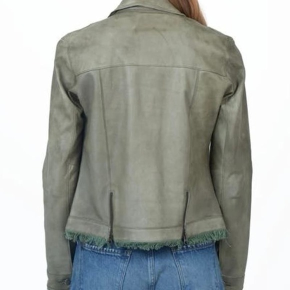 JKT NYC Alexa Patina Leather Jacket Frayed Hem Gray - Small - Picture 10 of 10